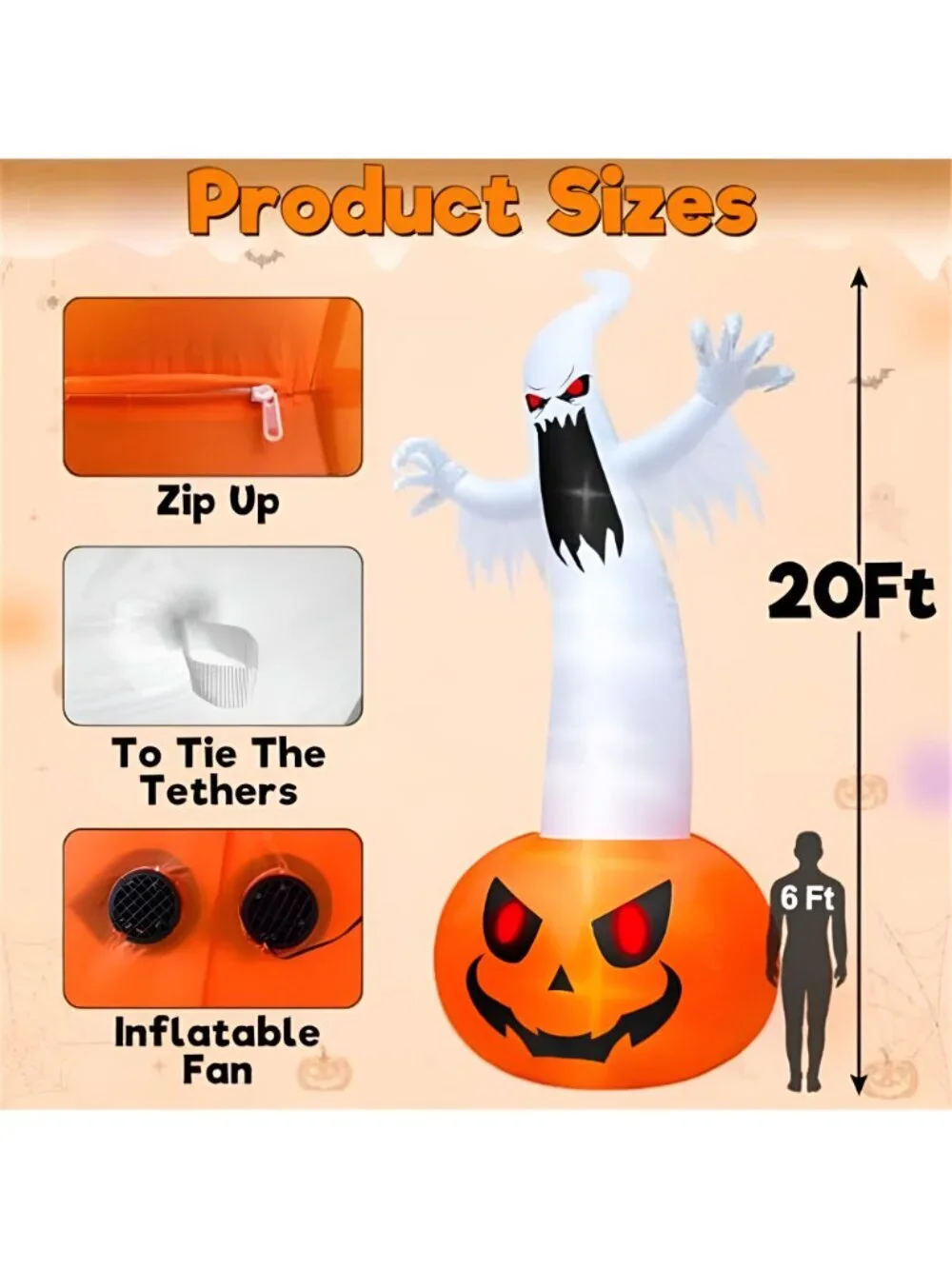 Super Giant 20 FT Halloween Inflatables Pumpkin Ghost Outdoor Decorations